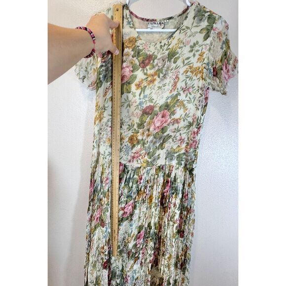 Vintage Papillon  90's Hopeless Romantic Crinkle Tee Style Midi Dress Small - Picture 5 of 8